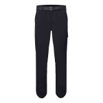 A pair of black work trousers featuring stretch panels for ease of movement, suitable for a wide range of outdoor and site work applications.