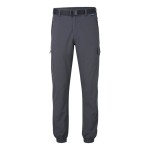 A pair of grey work trousers featuring stretch panels for ease of movement, suitable for a wide range of outdoor and site work applications.