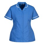 A women's blue workwear garment featuring stretch panels for ease of movement, suitable for a wide range of outdoor and site work applications.