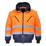 A high-visibility orange jacket featuring retroreflective tape panels, suitable for a wide range of outdoor and site work applications.