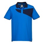 A navy blue polo shirt designed for use on construction sites and in industrial work environments.,