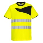 A high-visibility yellow work shirt featuring retroreflective tape panels, suitable for a wide range of outdoor and site work applications.