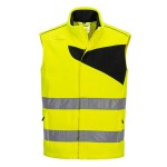 A high-visibility yellow workwear garment featuring retroreflective tape panels, suitable for a wide range of outdoor and site work applications.