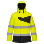 A high-visibility yellow jacket featuring retroreflective tape panels, suitable for a wide range of outdoor and site work applications.