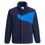 A navy blue workwear garment designed for use on construction sites and in industrial work environments.,