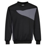 A black work shirt designed for use on construction sites and in industrial work environments.,