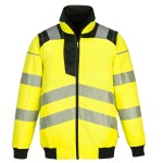 A high-visibility yellow jacket featuring retroreflective tape panels, suitable for a wide range of outdoor and site work applications.