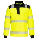 A high-visibility yellow work shirt featuring retroreflective tape panels, a full-length zip front, suitable for a wide range of outdoor and site work applications.
