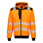 A high-visibility orange sweatshirt featuring retroreflective tape panels, a full-length zip front, suitable for a wide range of outdoor and site work applications.