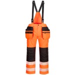 A pair of high-visibility orange trousers featuring retroreflective tape panels, suitable for a wide range of outdoor and site work applications.