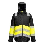 A high-visibility yellow jacket featuring retroreflective tape panels, suitable for a wide range of outdoor and site work applications.