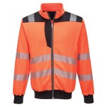 A high-visibility orange work shirt featuring retroreflective tape panels, a full-length zip front, suitable for a wide range of outdoor and site work applications.