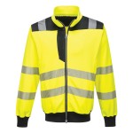 A high-visibility yellow work shirt featuring retroreflective tape panels, a full-length zip front, suitable for a wide range of outdoor and site work applications.