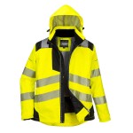 A women's high-visibility yellow jacket featuring retroreflective tape panels, suitable for a wide range of outdoor and site work applications.