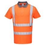 A high-visibility yellow polo shirt featuring retroreflective tape panels, suitable for a wide range of outdoor and site work applications.