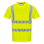 A high-visibility yellow work shirt featuring retroreflective tape panels, suitable for a wide range of outdoor and site work applications.