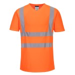 A high-visibility orange work shirt featuring retroreflective tape panels, suitable for a wide range of outdoor and site work applications.
