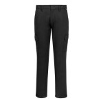 A pair of black work trousers featuring stretch panels for ease of movement, suitable for a wide range of outdoor and site work applications.