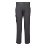 A pair of grey work trousers featuring stretch panels for ease of movement, suitable for a wide range of outdoor and site work applications.