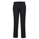 A pair of black work trousers featuring stretch panels for ease of movement, suitable for a wide range of outdoor and site work applications.