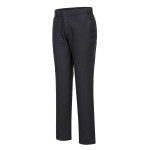 A pair of black work trousers featuring stretch panels for ease of movement, suitable for a wide range of outdoor and site work applications.