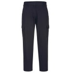 A pair of women's black work trousers featuring stretch panels for ease of movement, suitable for a wide range of outdoor and site work applications.