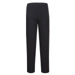 A pair of black work trousers featuring stretch panels for ease of movement, suitable for a wide range of outdoor and site work applications.
