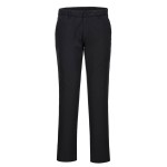 A pair of women's navy blue work trousers featuring stretch panels for ease of movement, suitable for a wide range of outdoor and site work applications.