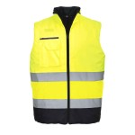 A high-visibility yellow workwear garment featuring retroreflective tape panels, suitable for a wide range of outdoor and site work applications.