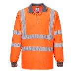 A high-visibility orange polo shirt featuring retroreflective tape panels, suitable for a wide range of outdoor and site work applications.