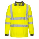 A high-visibility yellow polo shirt featuring retroreflective tape panels, suitable for a wide range of outdoor and site work applications.