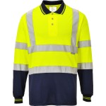 A high-visibility yellow polo shirt featuring retroreflective tape panels, suitable for a wide range of outdoor and site work applications.