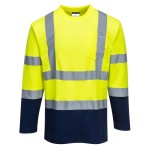 A high-visibility yellow work shirt featuring retroreflective tape panels, suitable for a wide range of outdoor and site work applications.