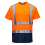 A high-visibility orange work shirt featuring retroreflective tape panels, suitable for a wide range of outdoor and site work applications.