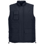 A navy blue workwear garment designed for use on construction sites and in industrial work environments.,