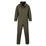 A coverall designed for use on construction sites and in industrial work environments.,