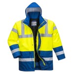 A high-visibility yellow jacket featuring retroreflective tape panels, suitable for a wide range of outdoor and site work applications.