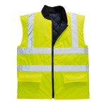 A high-visibility yellow workwear garment featuring retroreflective tape panels, suitable for a wide range of outdoor and site work applications.