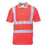 A high-visibility yellow polo shirt featuring retroreflective tape panels, suitable for a wide range of outdoor and site work applications.