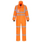 A high-visibility orange coverall featuring retroreflective tape panels, suitable for a wide range of outdoor and site work applications.