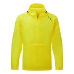 A yellow jacket designed for use on construction sites and in industrial work environments.,