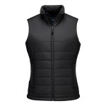 A women's black safety vest featuring a warm thermal lining, suitable for a wide range of outdoor and site work applications.