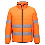 A high-visibility orange jacket featuring retroreflective tape panels, suitable for a wide range of outdoor and site work applications.
