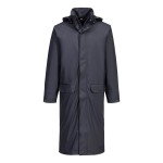 A navy blue jacket featuring stretch panels for ease of movement, suitable for a wide range of outdoor and site work applications.