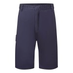A navy blue workwear garment designed for use on construction sites and in industrial work environments.,