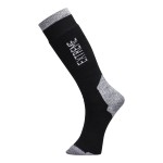 A pair of black work socks with reinforced heel and toe, designed for comfort during extended wear in work boots.