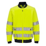 A high-visibility yellow jacket featuring retroreflective tape panels, suitable for a wide range of outdoor and site work applications.