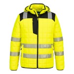 A high-visibility yellow jacket featuring retroreflective tape panels, suitable for a wide range of outdoor and site work applications.