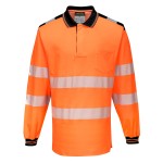 A high-visibility orange polo shirt featuring retroreflective tape panels, suitable for a wide range of outdoor and site work applications.