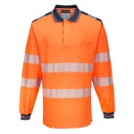 A high-visibility orange polo shirt featuring retroreflective tape panels, suitable for a wide range of outdoor and site work applications.